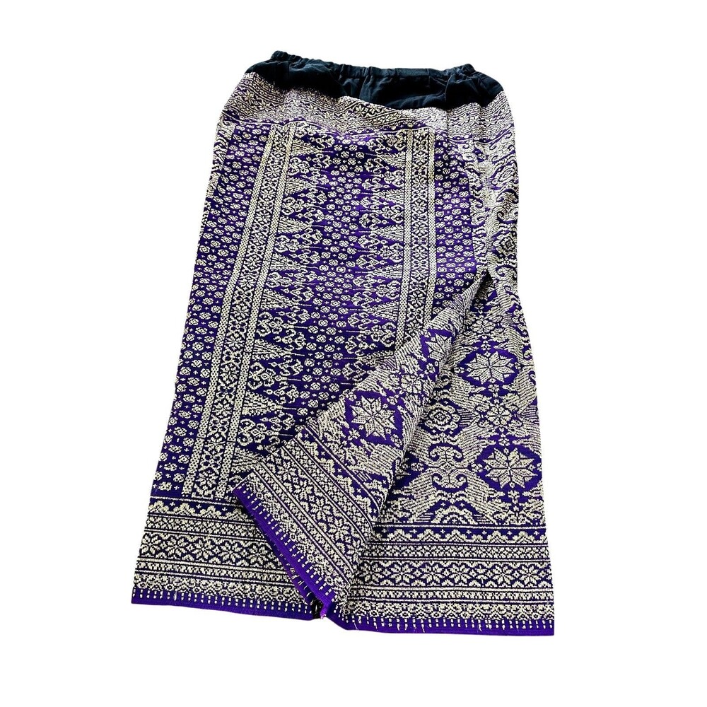 Vintage Songket Palembang Lepus Skirt Sarong Purple Gold Silk EUC Elastic Waist